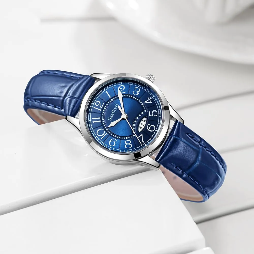 Szaikyri Orologio Classico da Donna con Numeri Arabi e Calendario, Blue - immagine 4