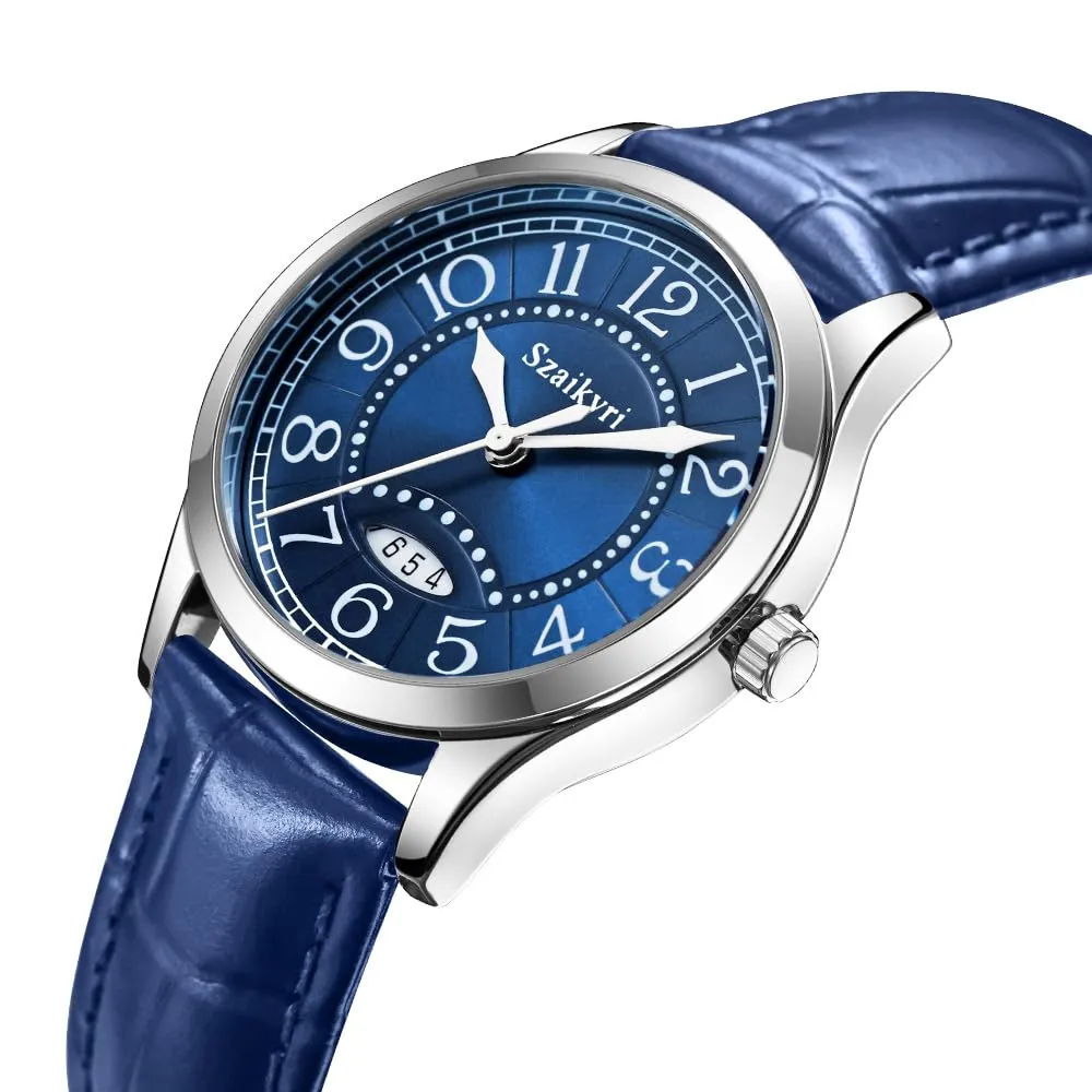 Szaikyri Orologio Classico da Donna con Numeri Arabi e Calendario, Blue - immagine 7