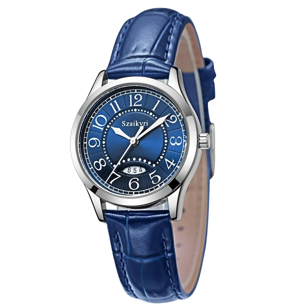 Szaikyri Orologio Classico da Donna con Numeri Arabi e Calendario, Blue - immagine 8
