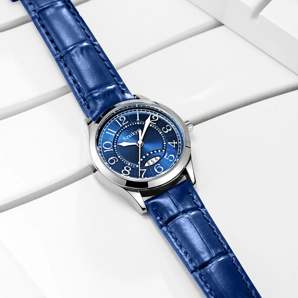 Szaikyri Orologio Classico da Donna con Numeri Arabi e Calendario, Blue - immagine 9