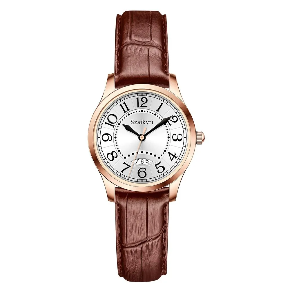 Szaikyri Orologio Classico da Donna con Numeri Arabi e Calendario (Brown Rosegold) - immagine 1
