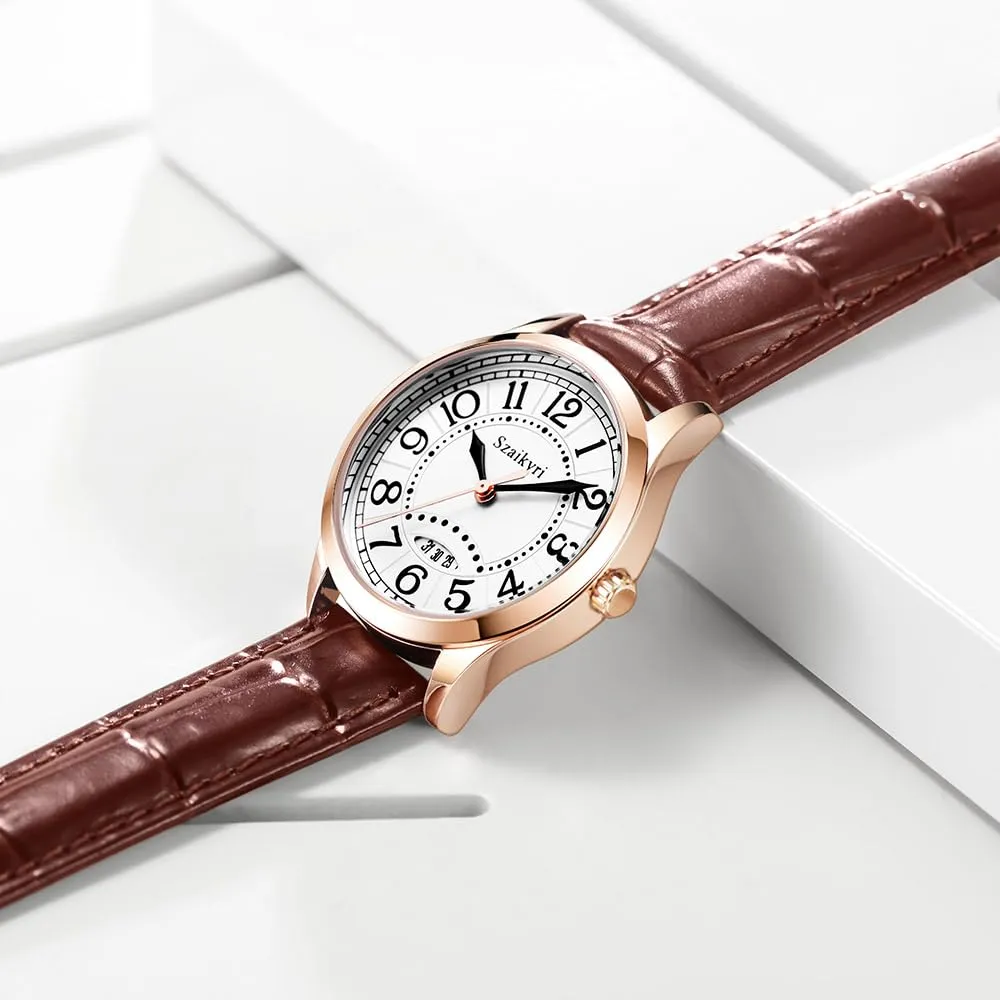 Szaikyri Orologio Classico da Donna con Numeri Arabi e Calendario (Brown Rosegold) - immagine 5