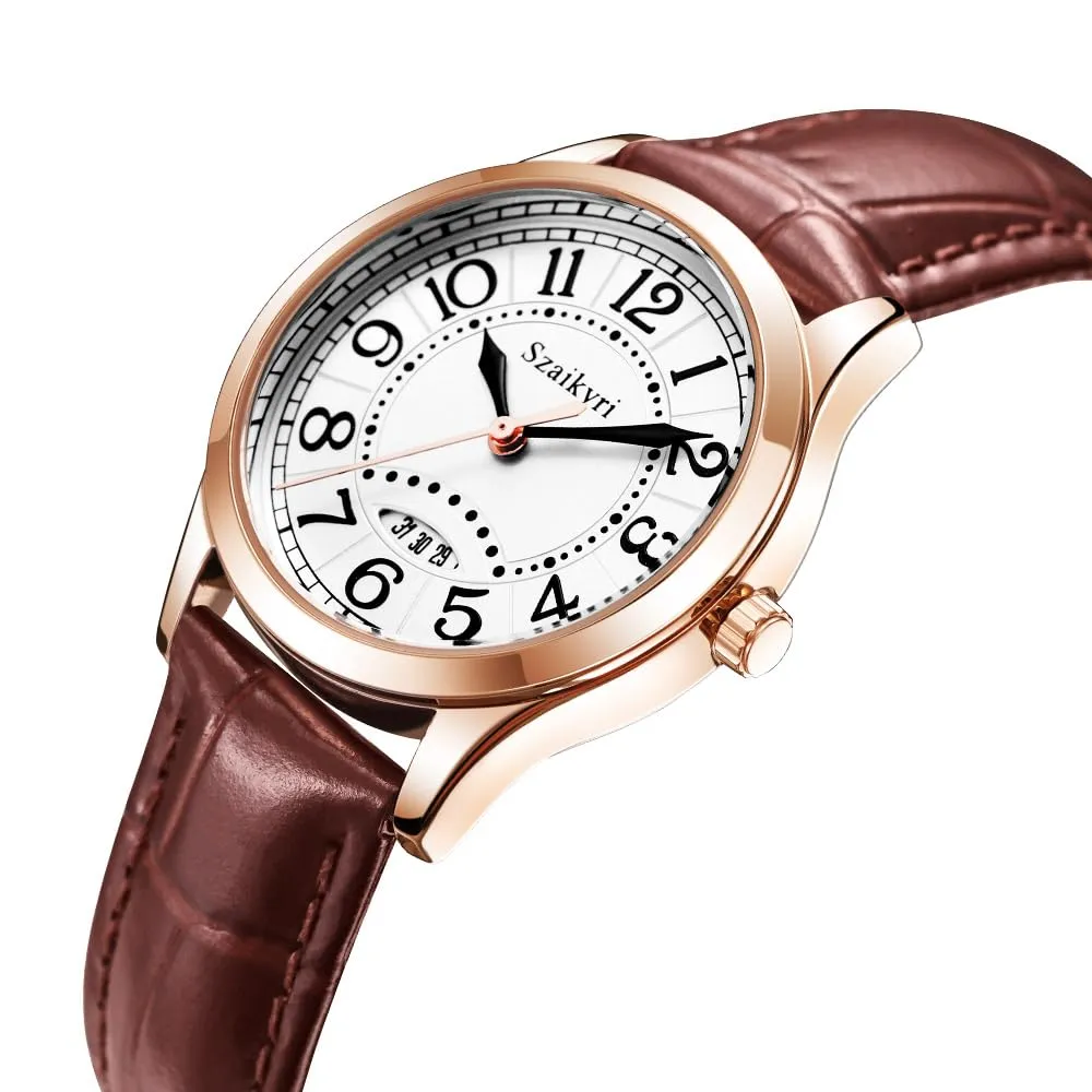 Szaikyri Orologio Classico da Donna con Numeri Arabi e Calendario (Brown Rosegold) - immagine 7