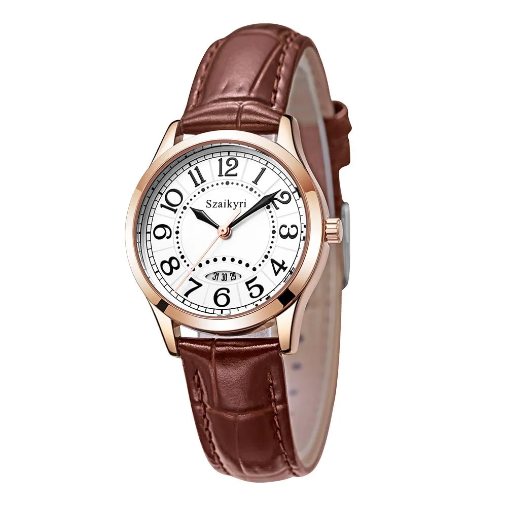 Szaikyri Orologio Classico da Donna con Numeri Arabi e Calendario (Brown Rosegold) - immagine 8