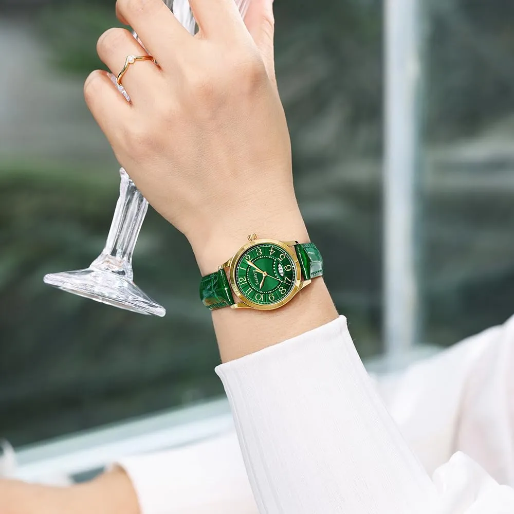 Szaikyri Orologio Classico da Donna con Numeri Arabi e Calendario (Green Gold) - immagine 2