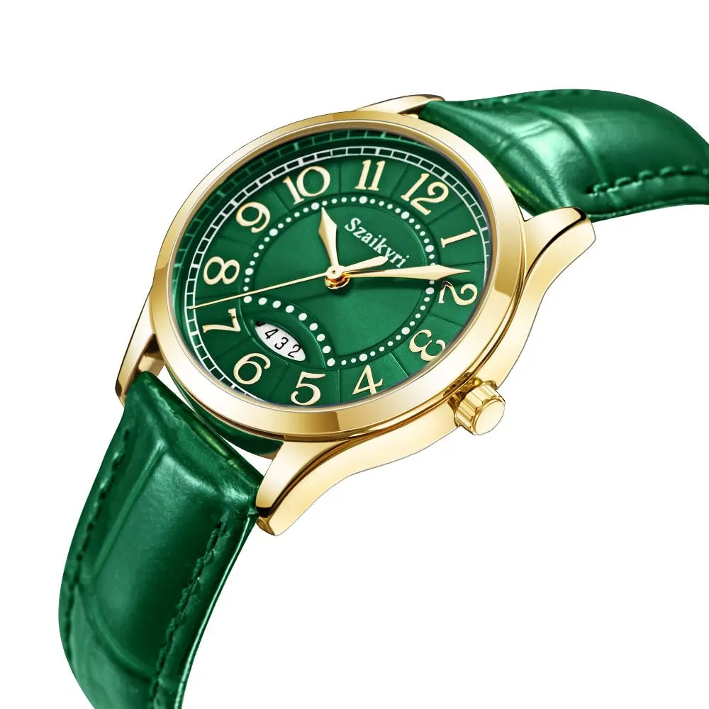 Szaikyri Orologio Classico da Donna con Numeri Arabi e Calendario (Green Gold) - immagine 7