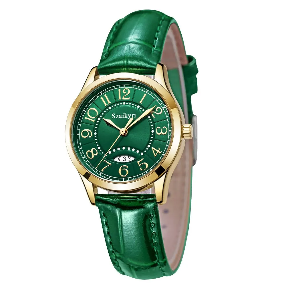 Szaikyri Orologio Classico da Donna con Numeri Arabi e Calendario (Green Gold) - immagine 8