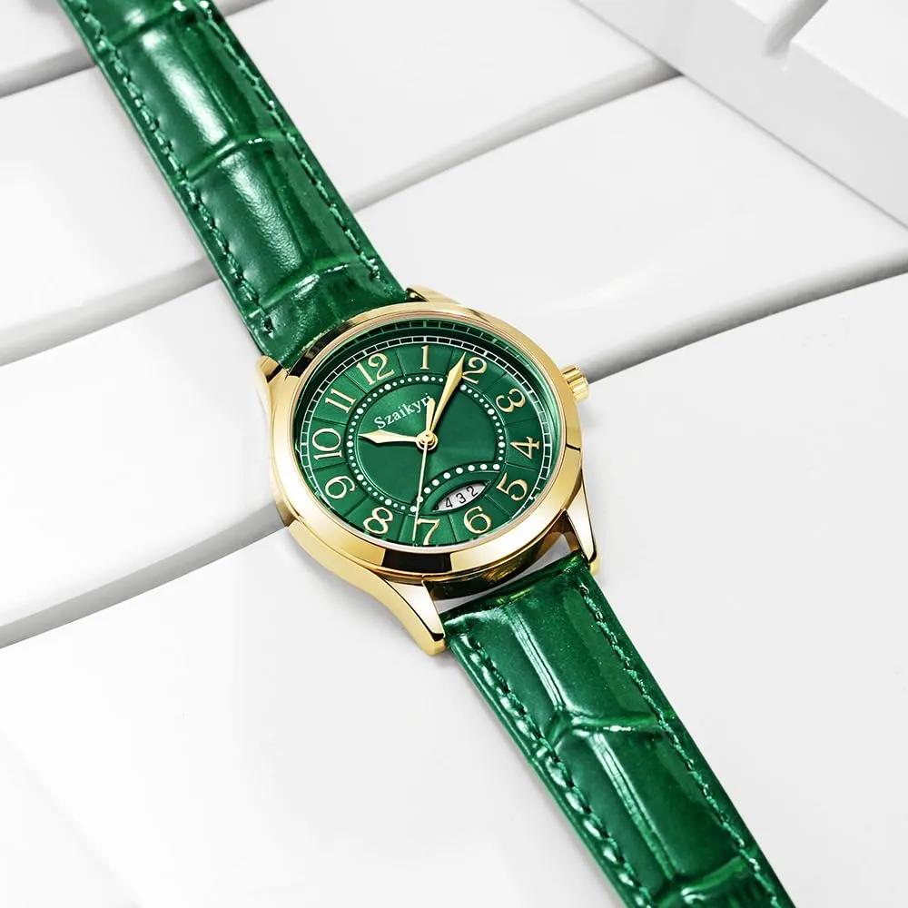 Szaikyri Orologio Classico da Donna con Numeri Arabi e Calendario (Green Gold) - immagine 9