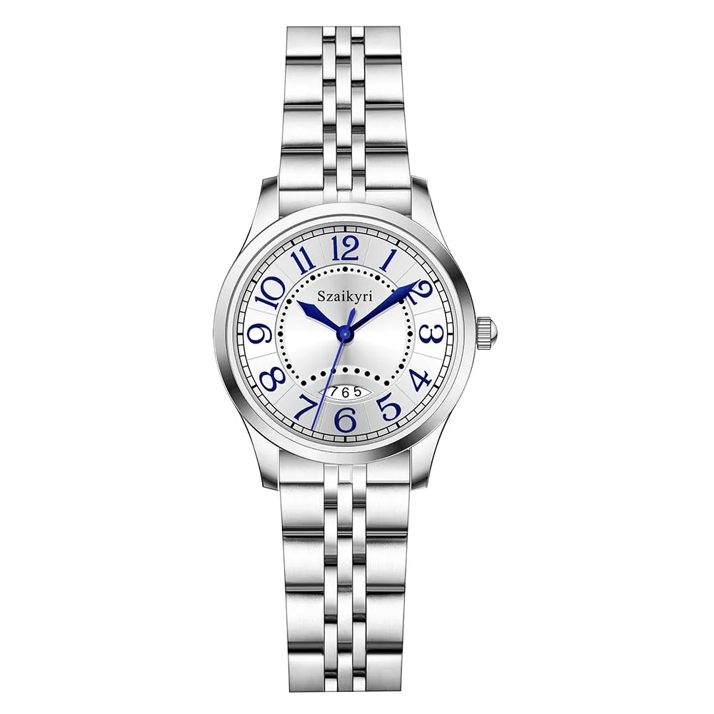 Szaikyri Orologio Classico da Donna con Numeri Arabi e Calendario (Silver Blue) - immagine 1