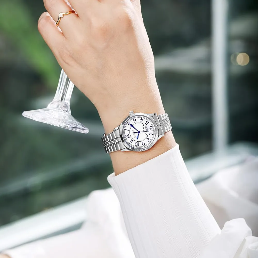 Szaikyri Orologio Classico da Donna con Numeri Arabi e Calendario (Silver Blue) - immagine 2