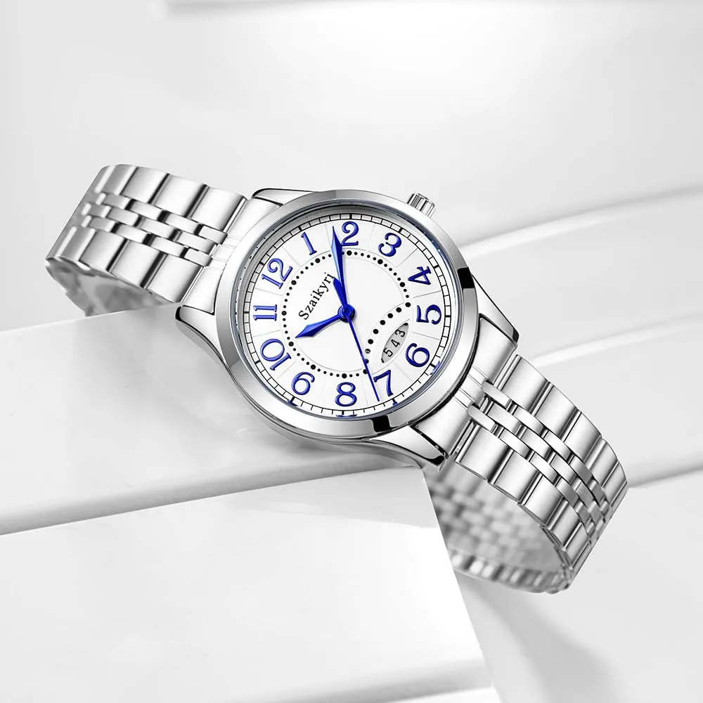 Szaikyri Orologio Classico da Donna con Numeri Arabi e Calendario (Silver Blue) - immagine 3