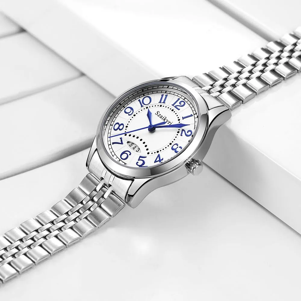 Szaikyri Orologio Classico da Donna con Numeri Arabi e Calendario (Silver Blue) - immagine 4