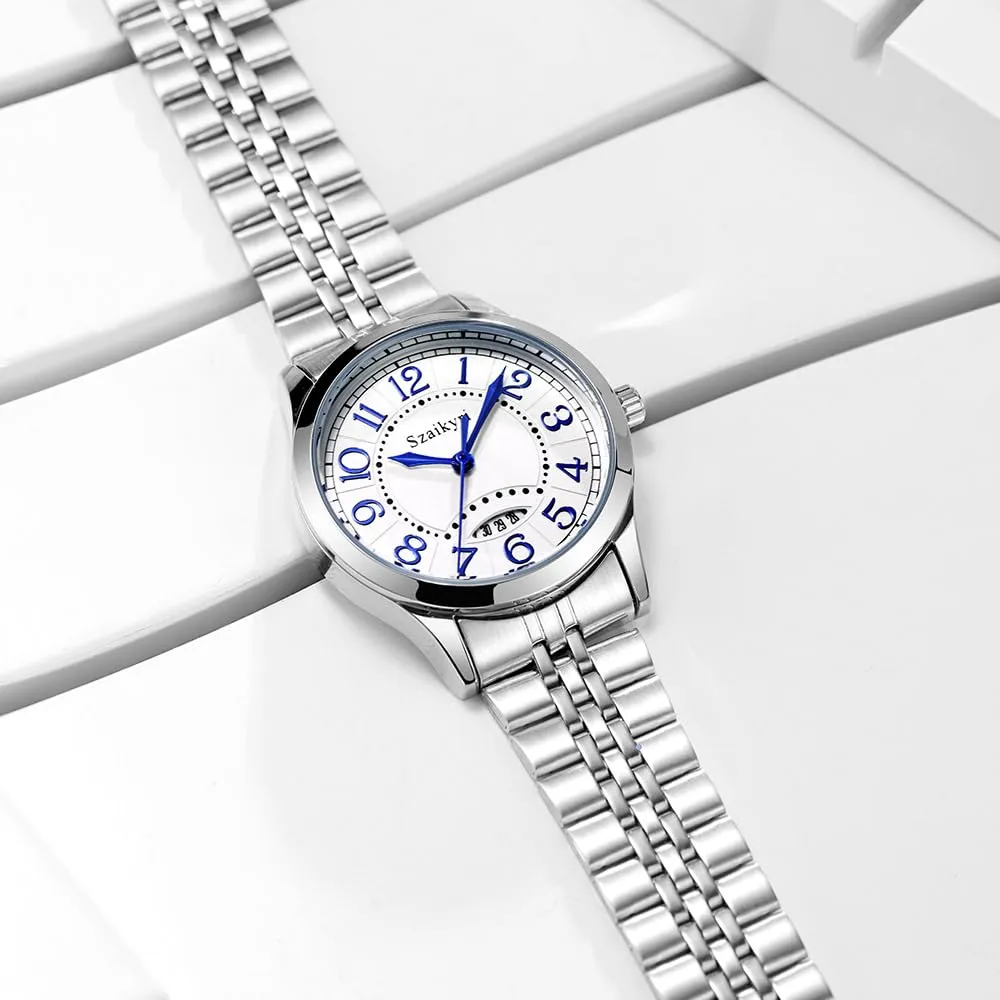 Szaikyri Orologio Classico da Donna con Numeri Arabi e Calendario (Silver Blue) - immagine 7