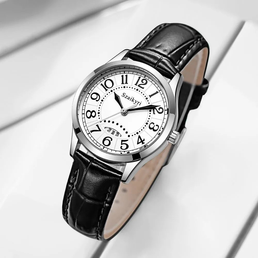 Szaikyri Orologio Classico da Donna con Numeri Arabi e Calendario (Black Silver) - immagine 3