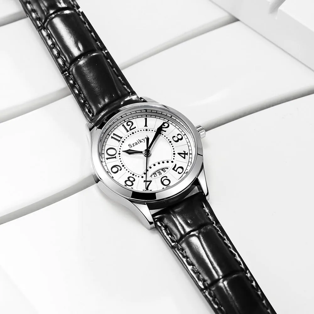 Szaikyri Orologio Classico da Donna con Numeri Arabi e Calendario (Black Silver) - immagine 4