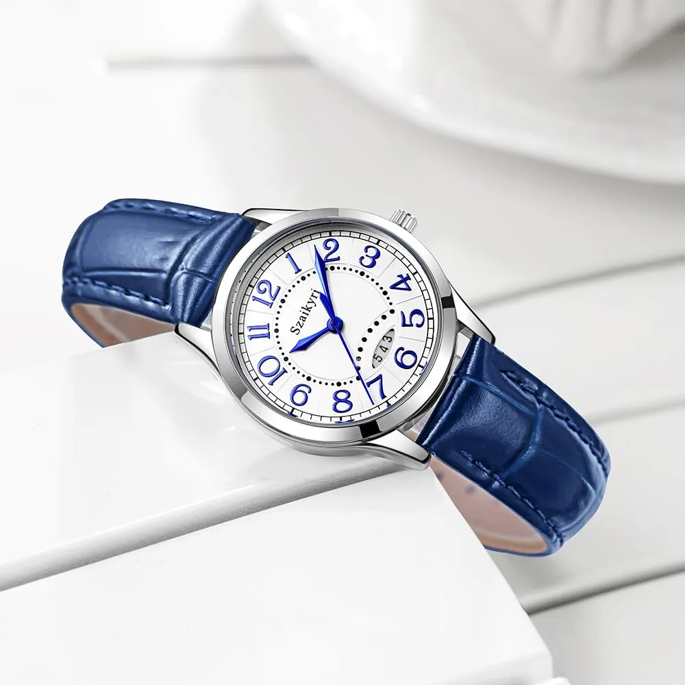 Szaikyri Orologio Classico da Donna con Numeri Arabi e Calendario (Blue Mix Silver) - immagine 2