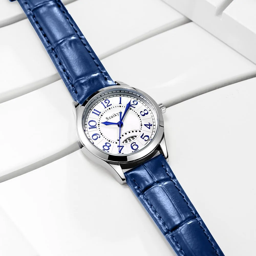 Szaikyri Orologio Classico da Donna con Numeri Arabi e Calendario (Blue Mix Silver) - immagine 3