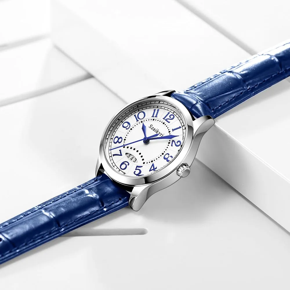 Szaikyri Orologio Classico da Donna con Numeri Arabi e Calendario (Blue Mix Silver) - immagine 4