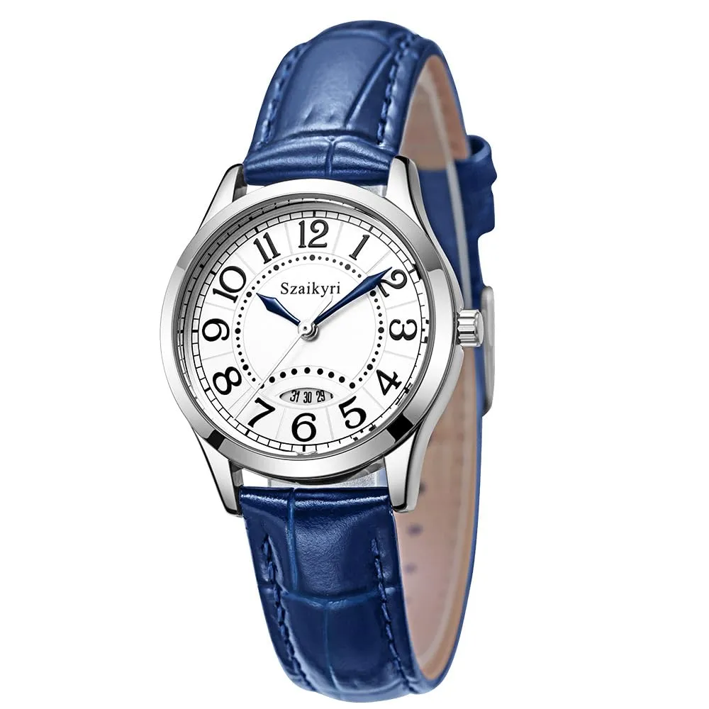 Szaikyri Orologio Classico da Donna con Numeri Arabi e Calendario (Blue Mix Silver) - immagine 5