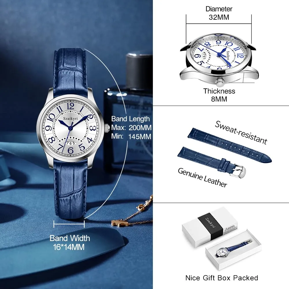 Szaikyri Orologio Classico da Donna con Numeri Arabi e Calendario (Blue Mix Silver) - immagine 7