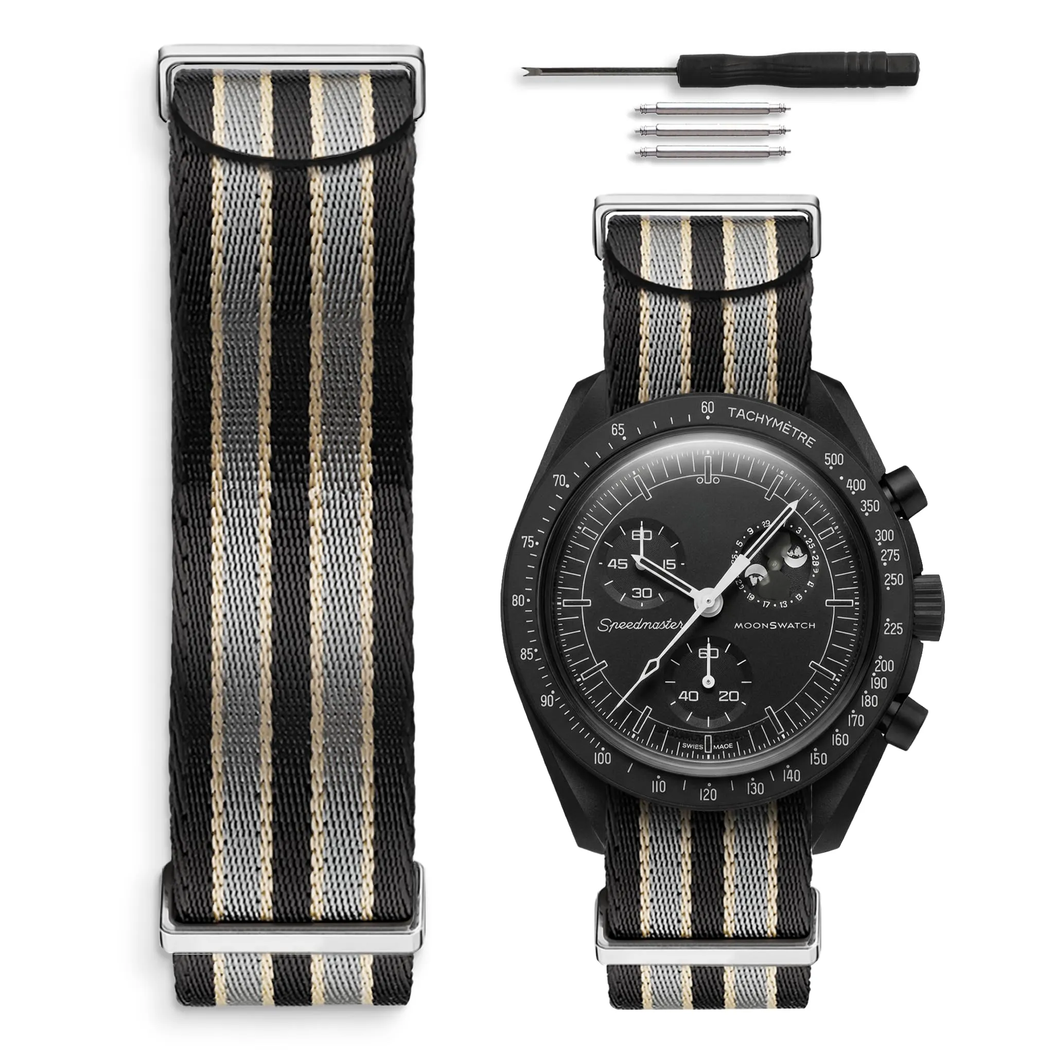 HORACE Cinturino Orologio NATO 20mm in Nylon - Compatibile con Omega x Swatch MoonSwatch (Bond 007 No Time To Die) - immagine 1