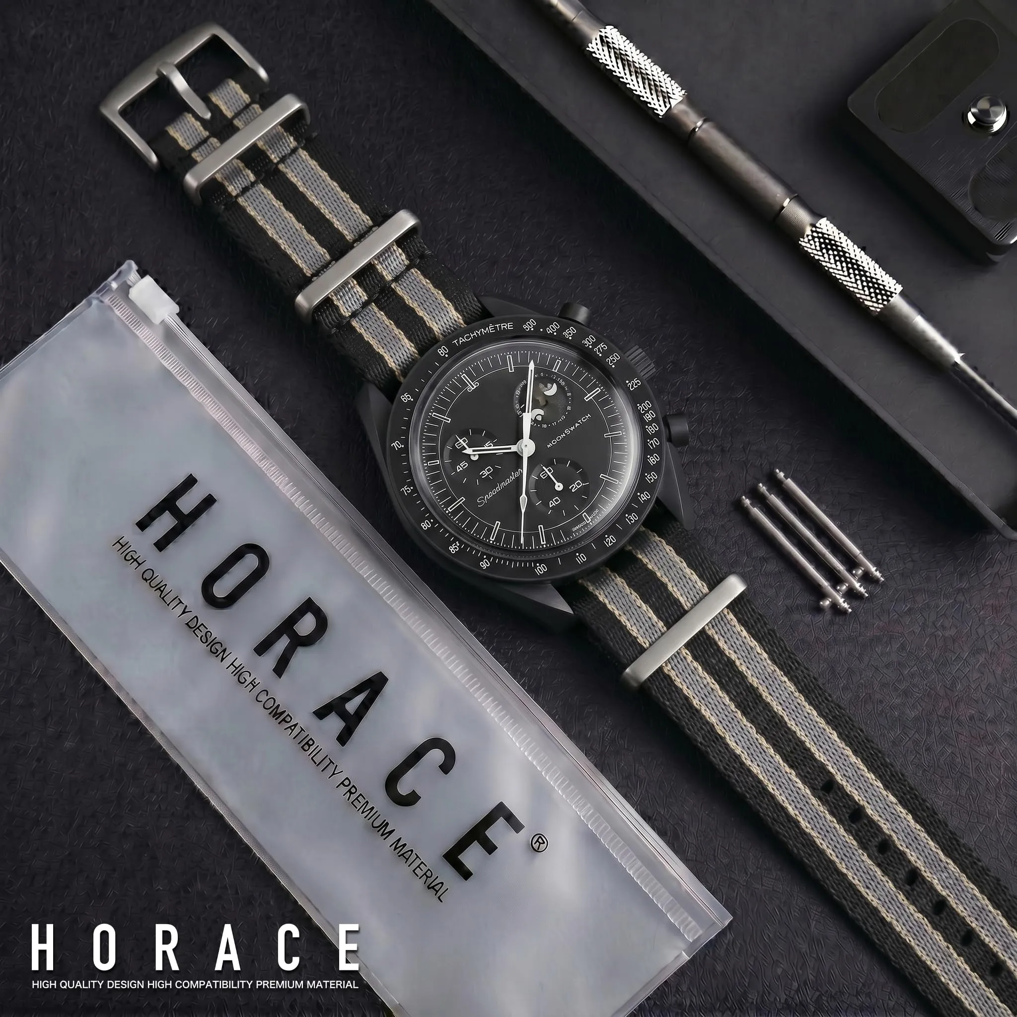 HORACE Cinturino Orologio NATO 20mm in Nylon - Compatibile con Omega x Swatch MoonSwatch (Bond 007 No Time To Die) - immagine 3