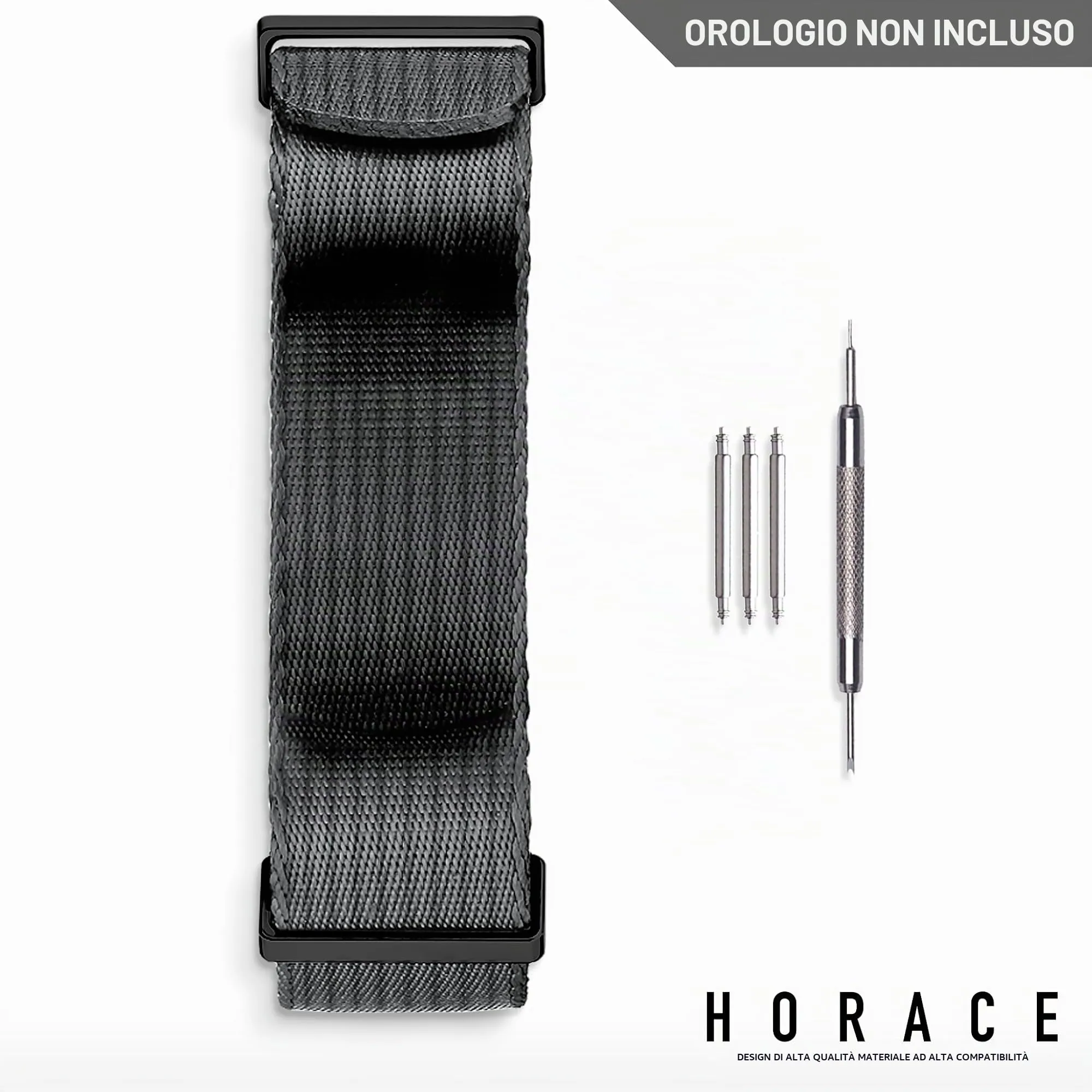 HORACE Cinturino Orologio NATO 20mm in Nylon (Grigio - Nero) Compatibile con Omega x Swatch MoonSwatch - immagine 2