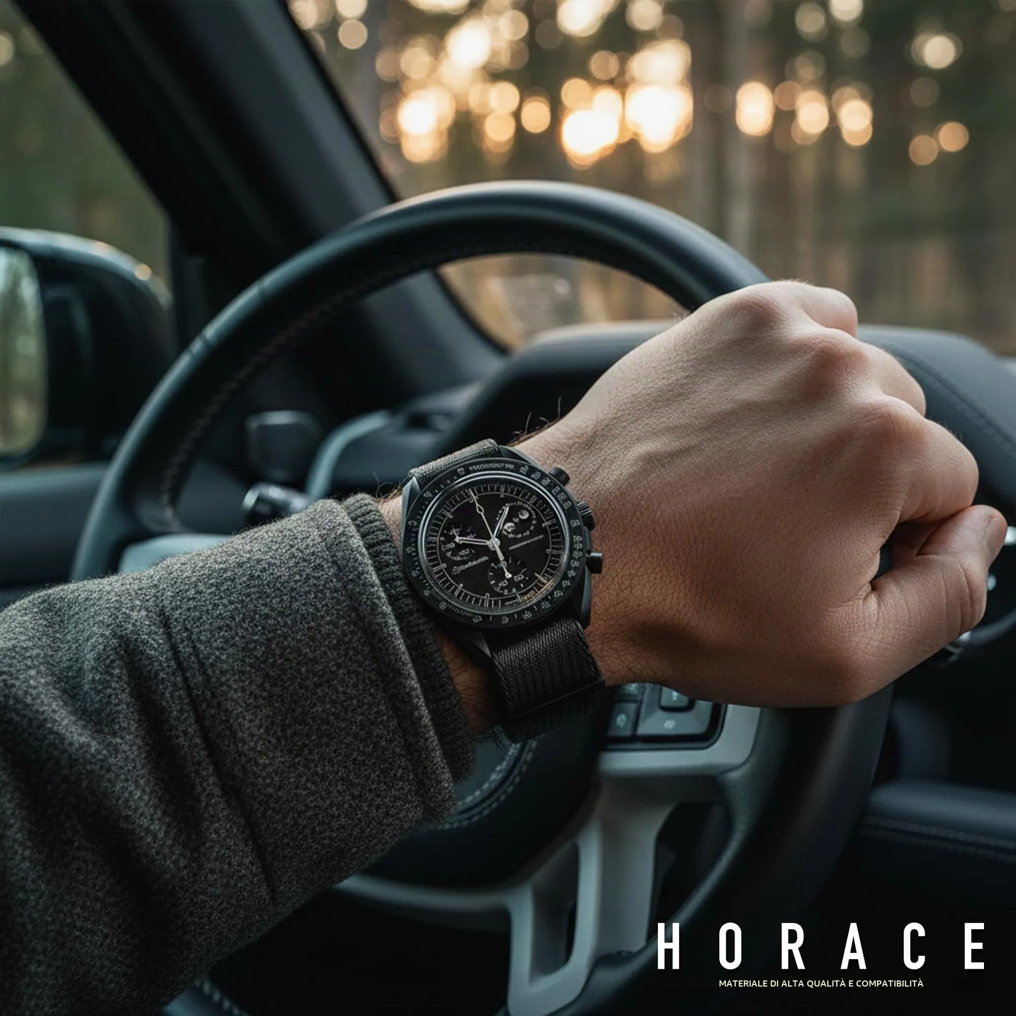 HORACE Cinturino Orologio NATO 20mm in Nylon (Grigio - Nero) Compatibile con Omega x Swatch MoonSwatch - immagine 4