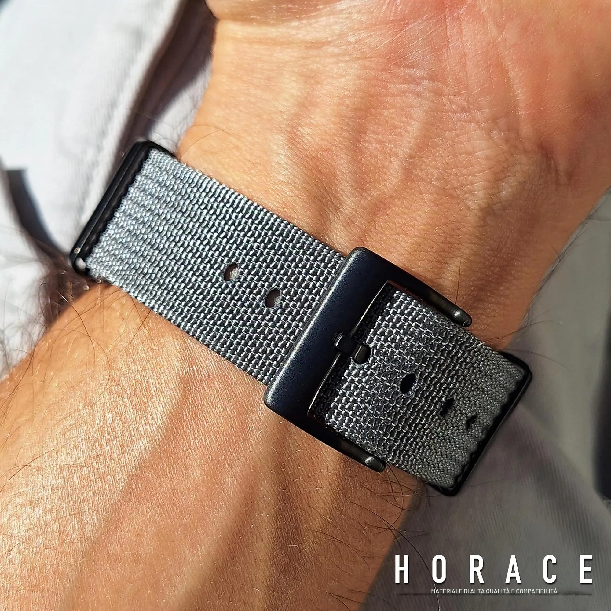 HORACE Cinturino Orologio NATO 20mm in Nylon (Grigio - Nero) Compatibile con Omega x Swatch MoonSwatch - immagine 6