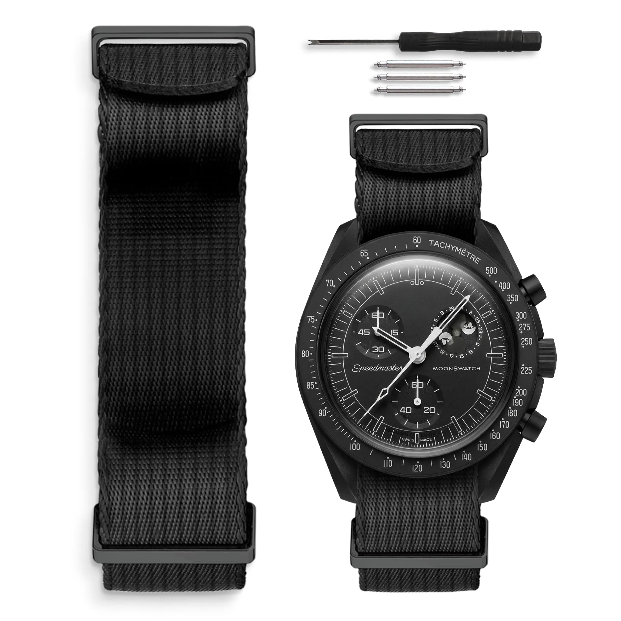 HORACE Cinturino Orologio NATO 20mm in Nylon Nero per Omega x Swatch MoonSwatch - immagine 1