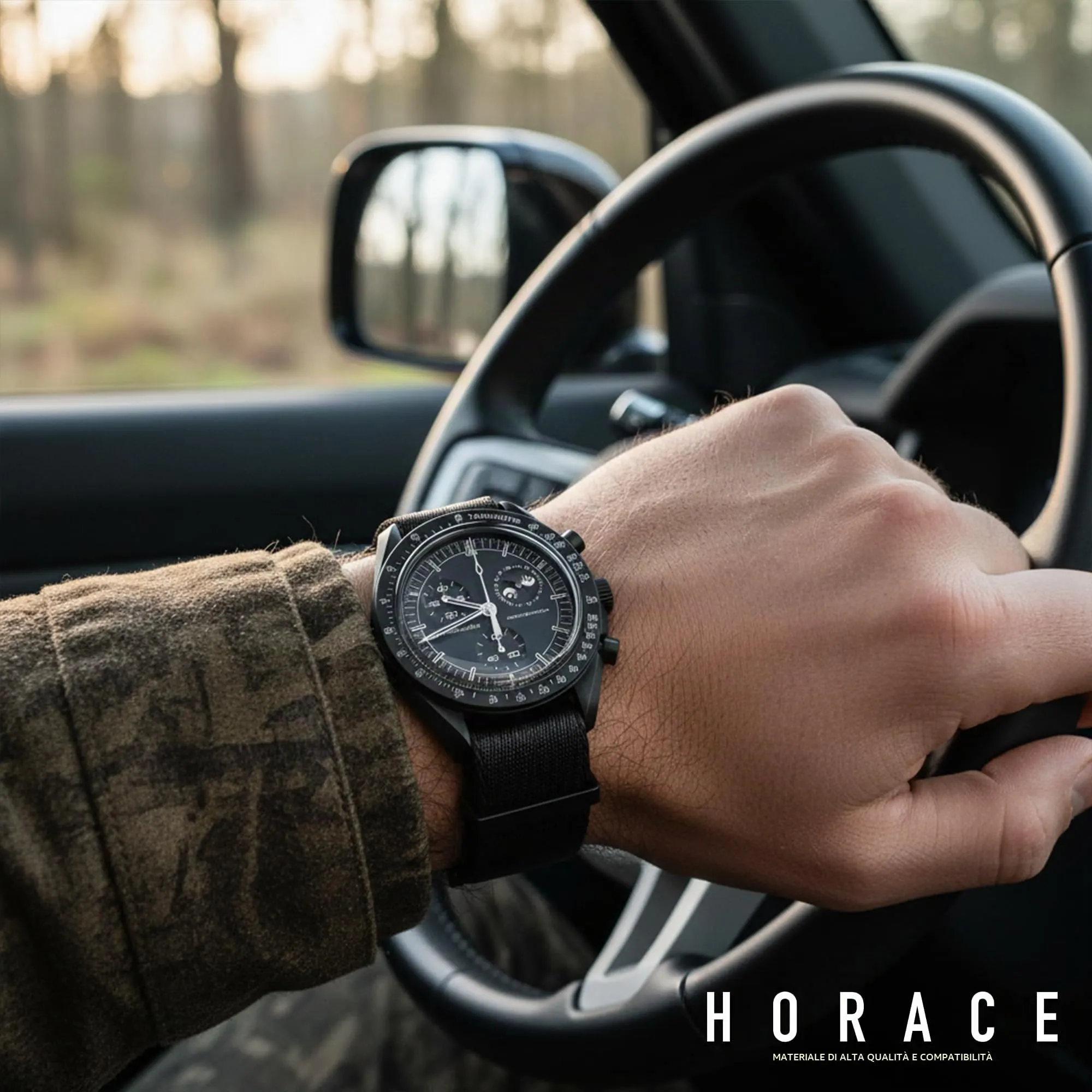 HORACE Cinturino Orologio NATO 20mm in Nylon Nero per Omega x Swatch MoonSwatch - immagine 4