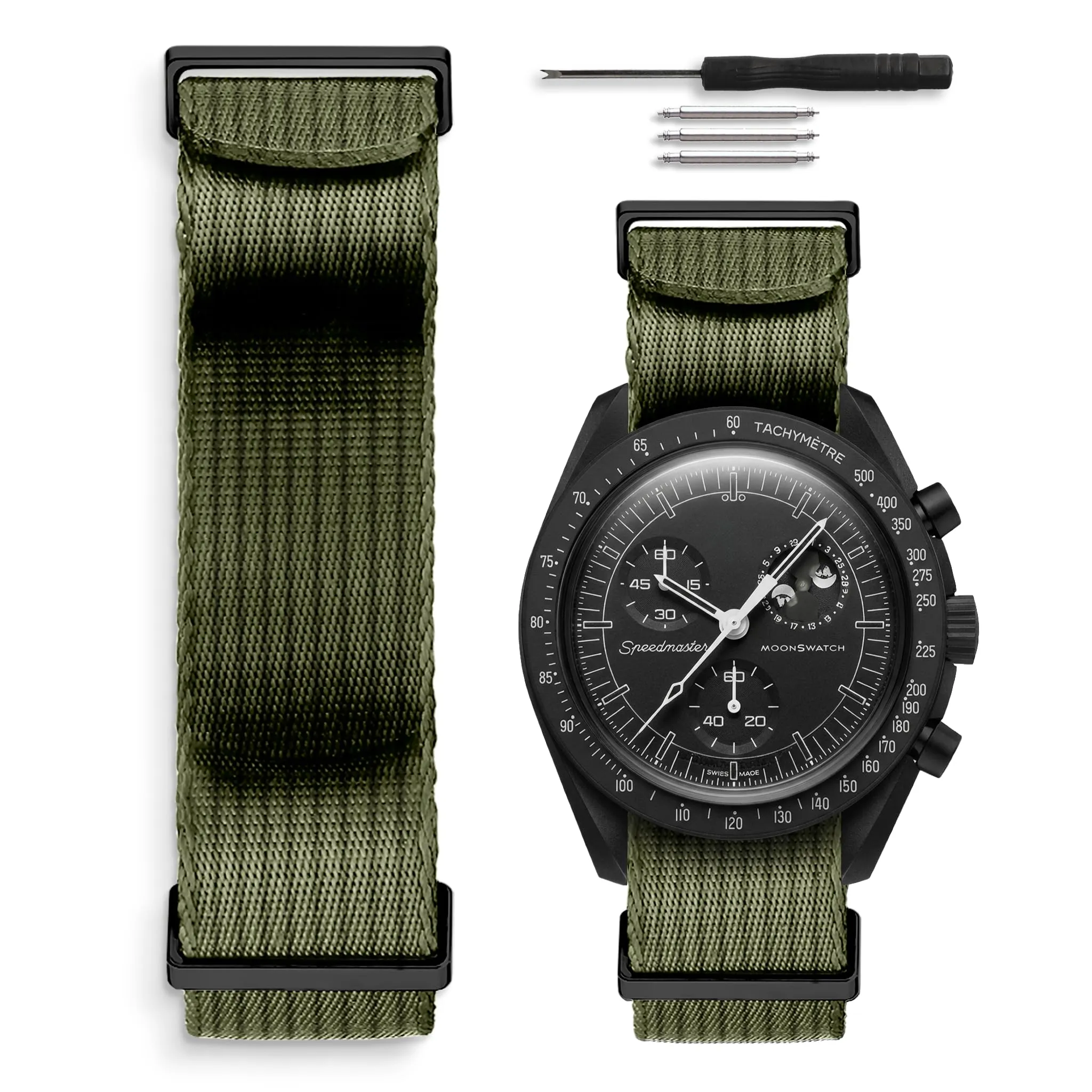 HORACE Cinturino Orologio NATO 20mm in Nylon (Cachi - Nero) compatibile con Omega x Swatch MoonSwatch - immagine 1