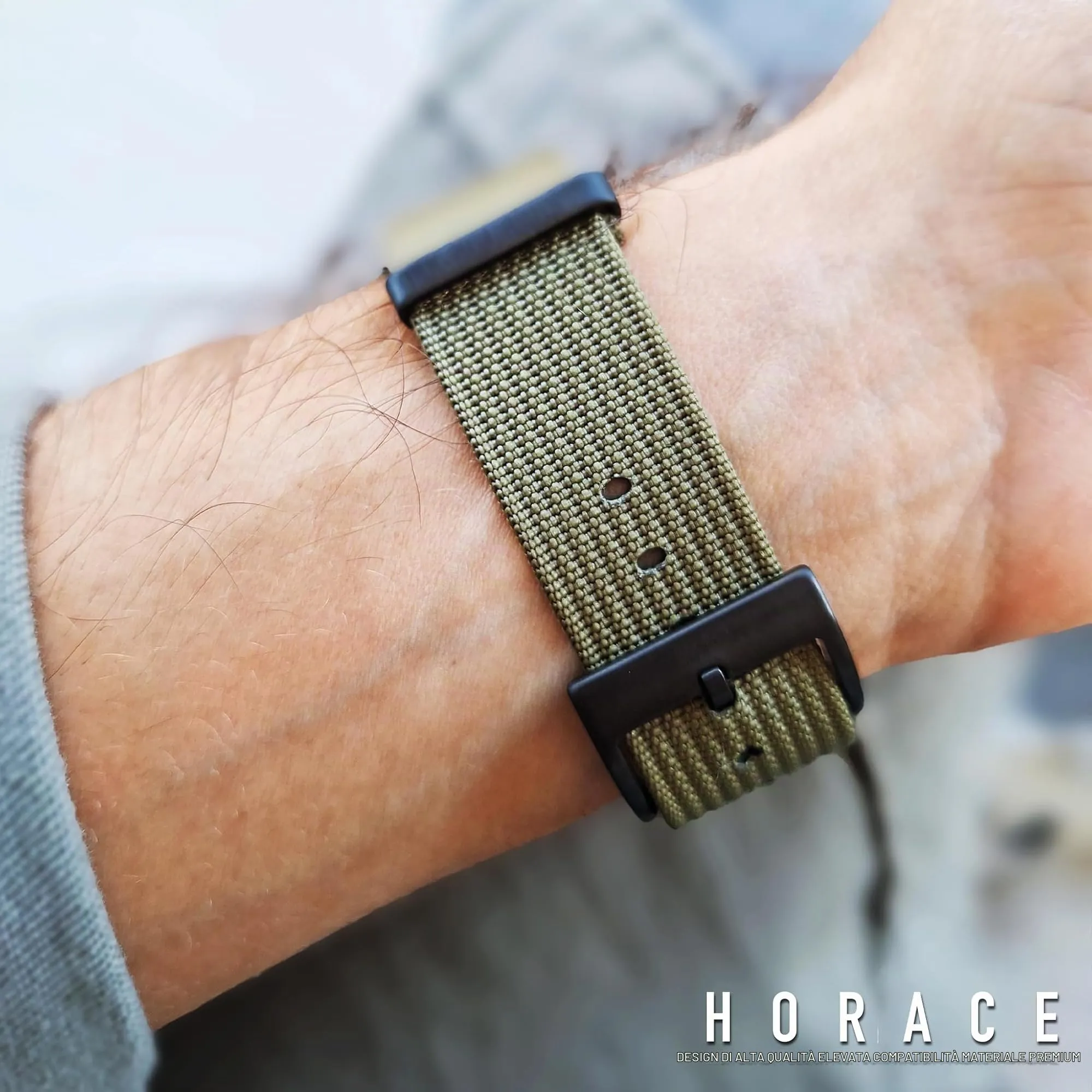 HORACE Cinturino Orologio NATO 20mm in Nylon (Cachi - Nero) compatibile con Omega x Swatch MoonSwatch - immagine 6
