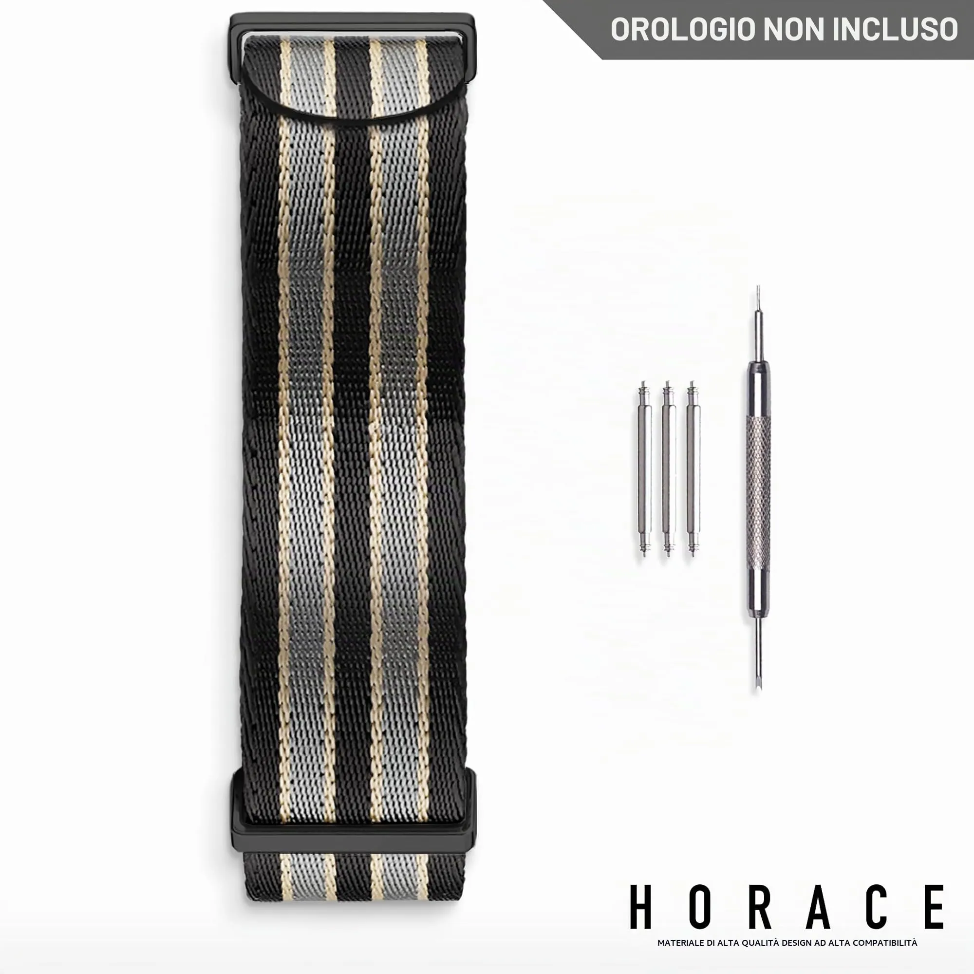 HORACE Cinturino Orologio NATO 20mm in Nylon - Bond 007 No Time To Die Nero - immagine 2