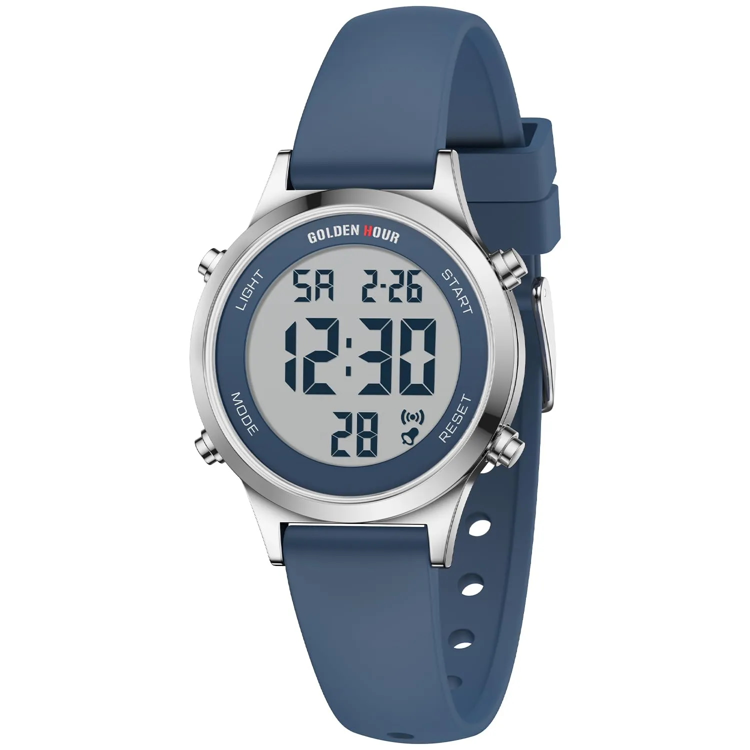 Golden Hour Orologio Digitale Donna GH1330, Impermeabile 5 ATM, Cinturino Silicone 12mm, Movimento Giapponese, Luce LED, Sveglia, Cronometro - immagine 2