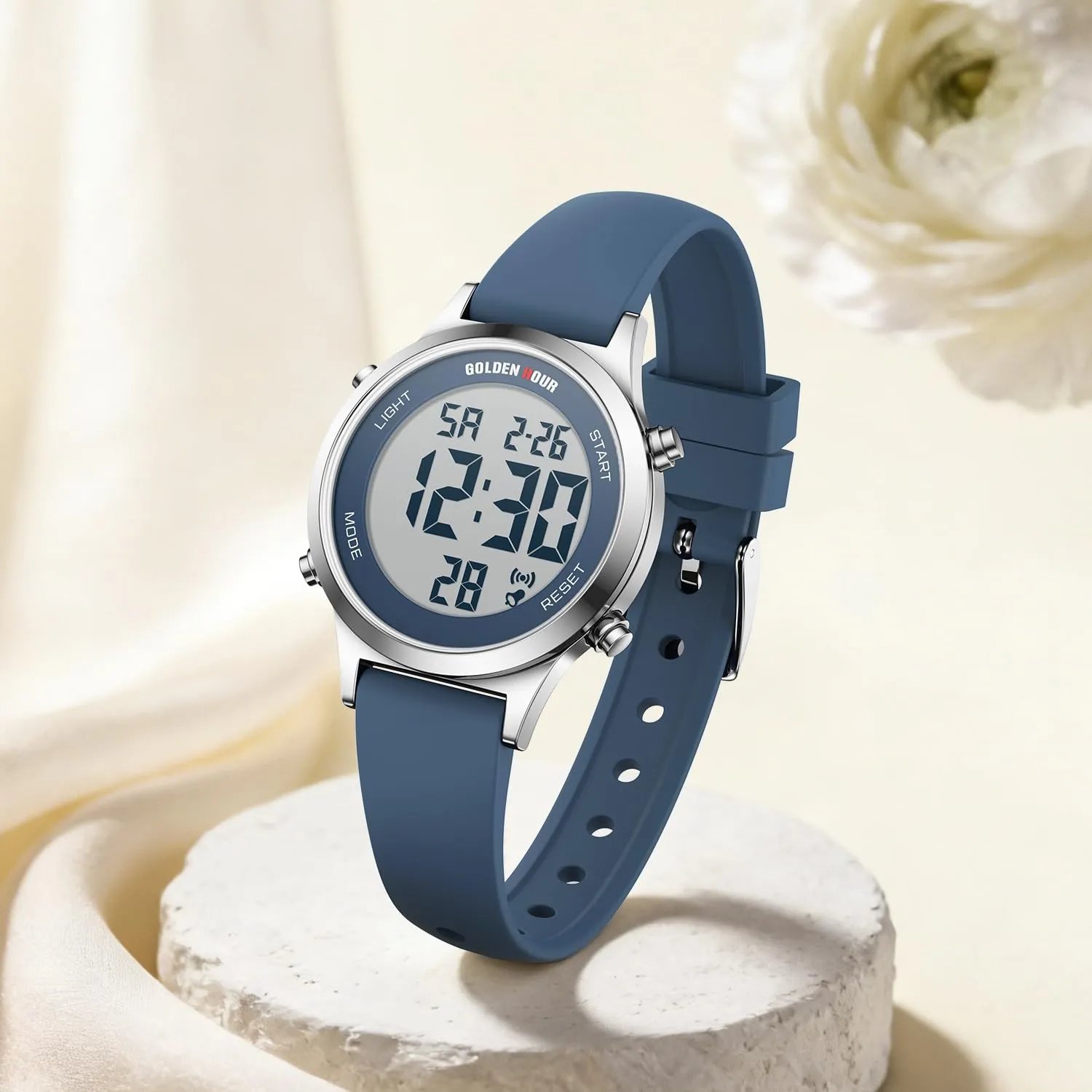 Golden Hour Orologio Digitale Donna GH1330, Impermeabile 5 ATM, Cinturino Silicone 12mm, Movimento Giapponese, Luce LED, Sveglia, Cronometro - immagine 5