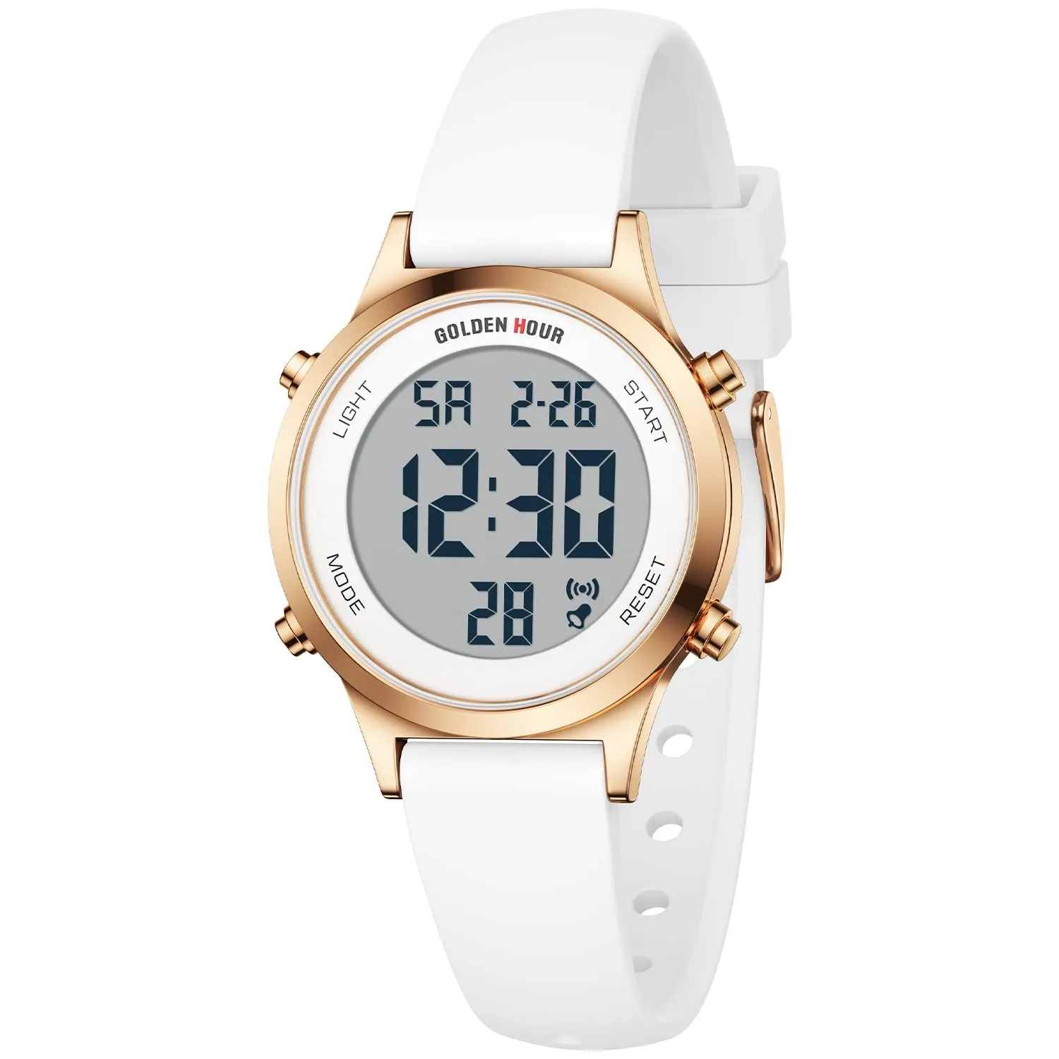 Golden Hour Orologio Digitale Donna GH1330 Sportivo Impermeabile 5 ATM Cinturino Silicone 12mm Movimento Giapponese Luce LED Sveglia Cronometro - immagine 2