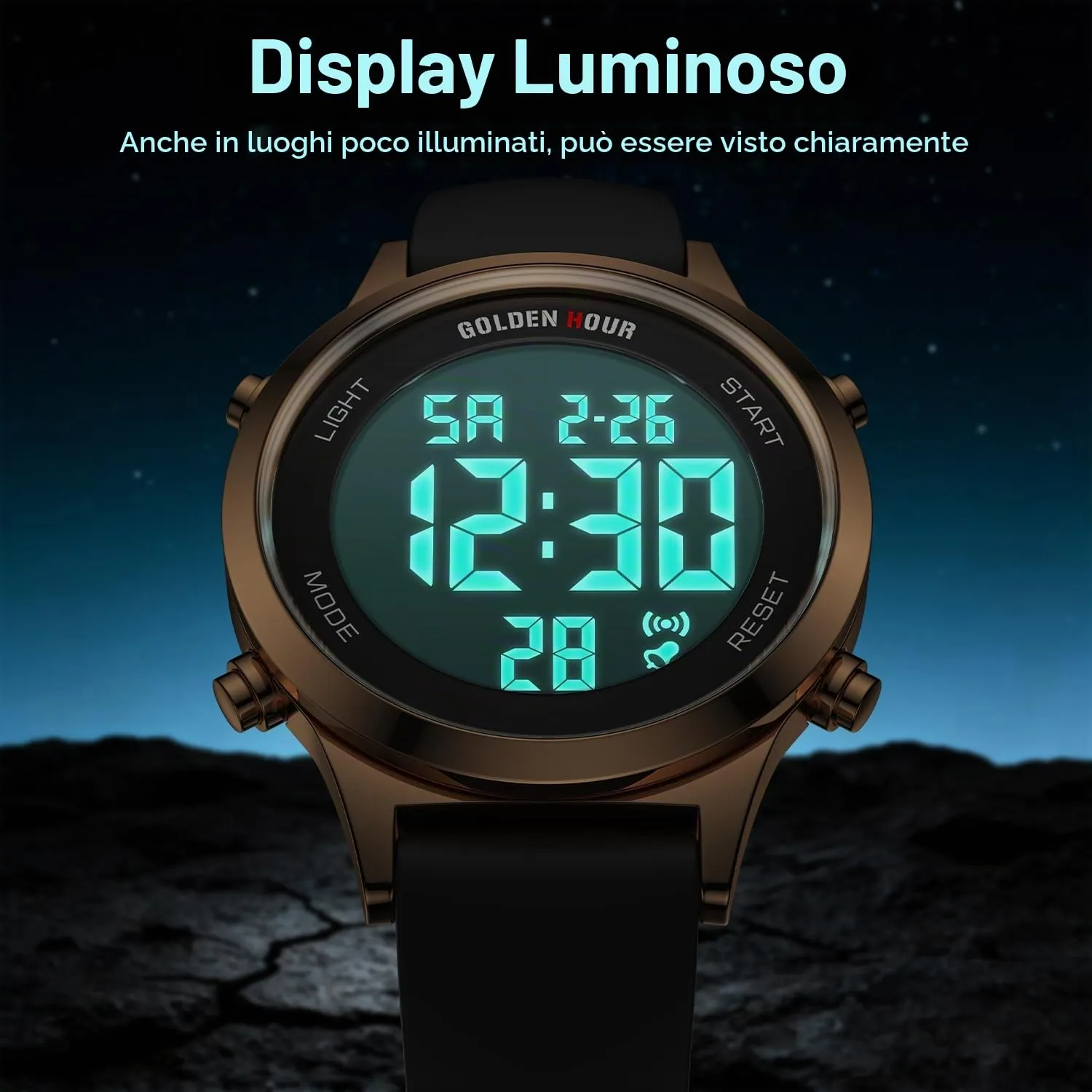 Golden Hour Orologio Digitale Donna Sportivo Impermeabile 5 ATM, Cinturino Silicone 12mm, Movimento Giapponese GH1330 - immagine 4