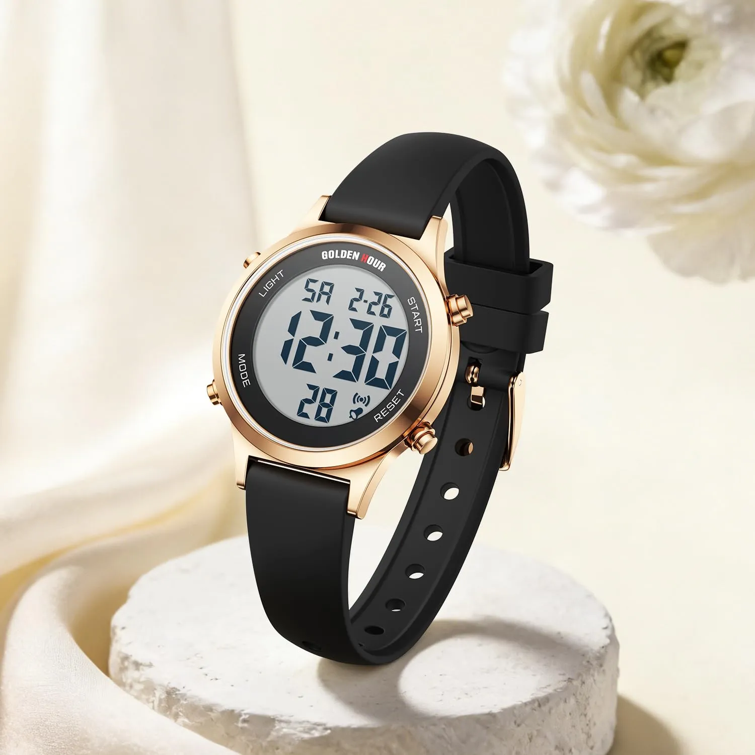 Golden Hour Orologio Digitale Donna Sportivo Impermeabile 5 ATM, Cinturino Silicone 12mm, Movimento Giapponese GH1330 - immagine 5