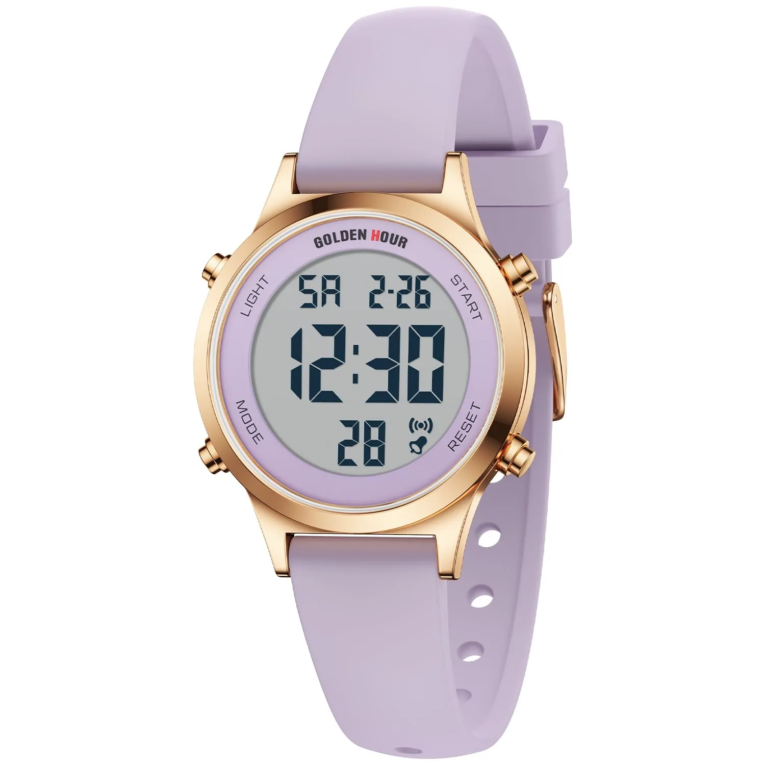 Golden Hour GH1330 Orologio Digitale Donna, Sportivo Impermeabile 5 ATM, Cinturino Silicone 12mm, Movimento Giapponese, Luce LED, Sveglia, Cronometro - immagine 2