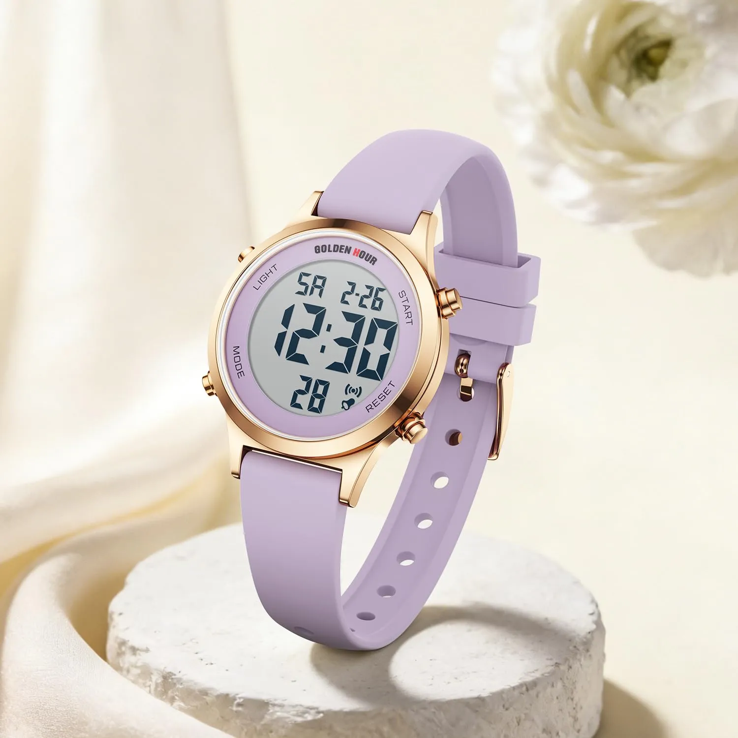 Golden Hour GH1330 Orologio Digitale Donna, Sportivo Impermeabile 5 ATM, Cinturino Silicone 12mm, Movimento Giapponese, Luce LED, Sveglia, Cronometro - immagine 5