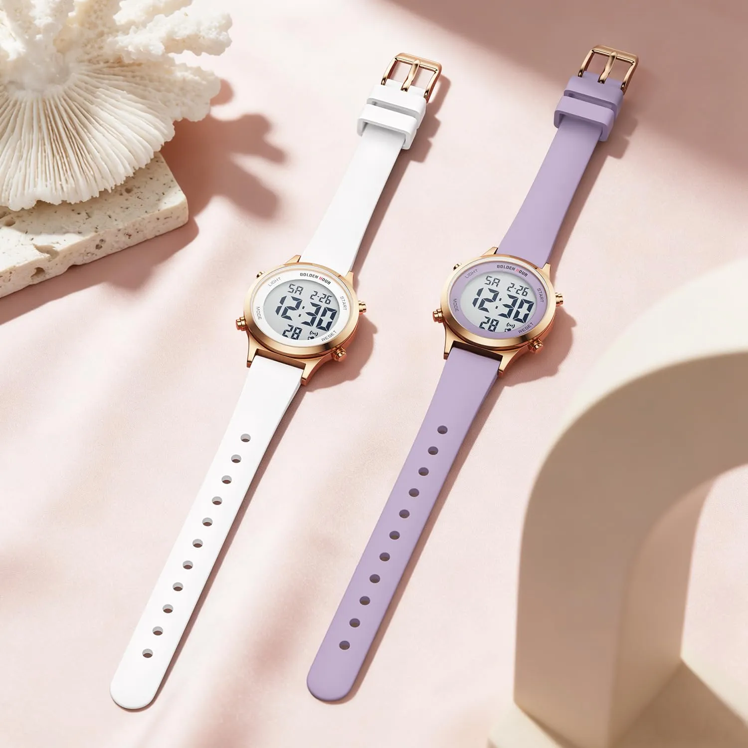Golden Hour GH1330 Orologio Digitale Donna, Sportivo Impermeabile 5 ATM, Cinturino Silicone 12mm, Movimento Giapponese, Luce LED, Sveglia, Cronometro - immagine 6
