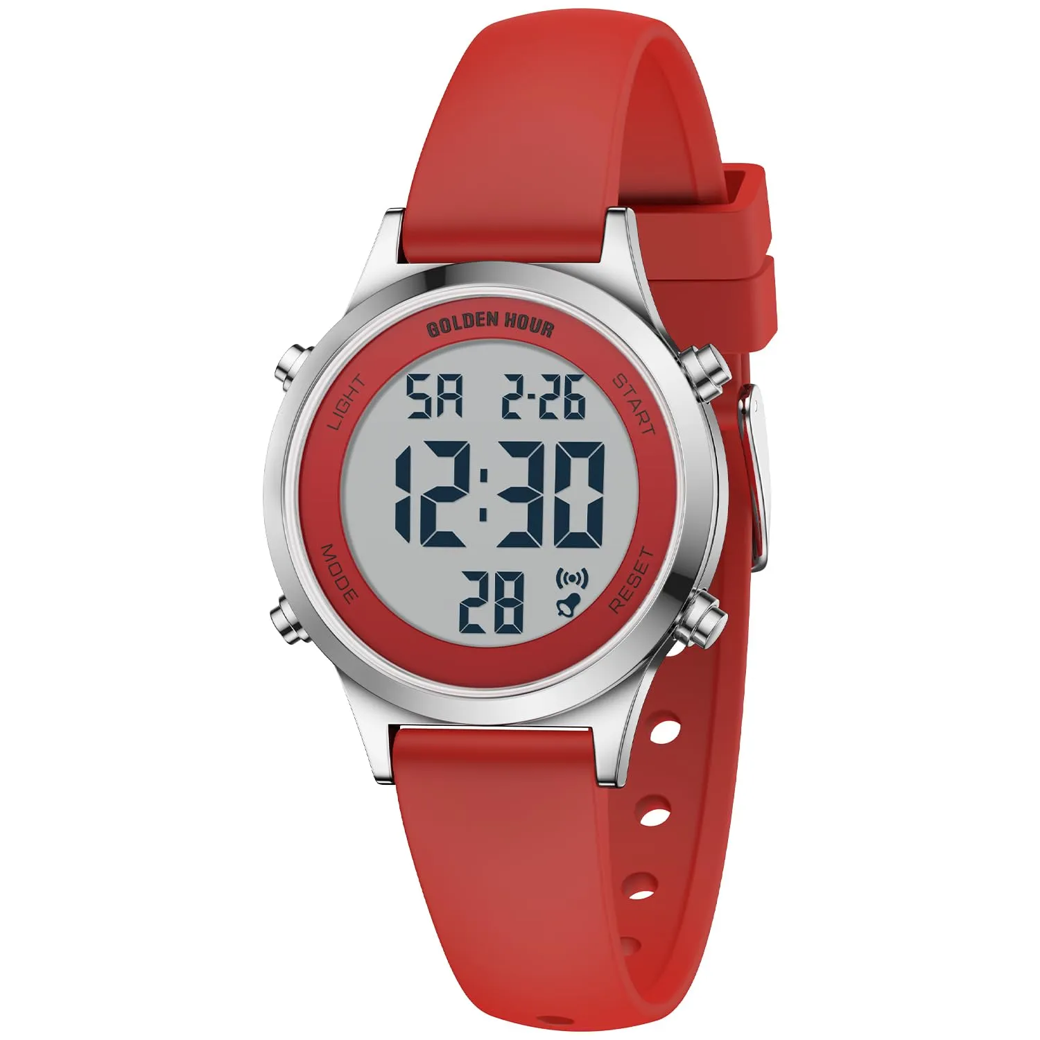 Golden Hour Orologio Digitale Donna GH1330, Sportivo Impermeabile 5 ATM, Cinturino Silicone 12mm, Movimento Giapponese, Luce LED, Sveglia, Cronometro - immagine 2