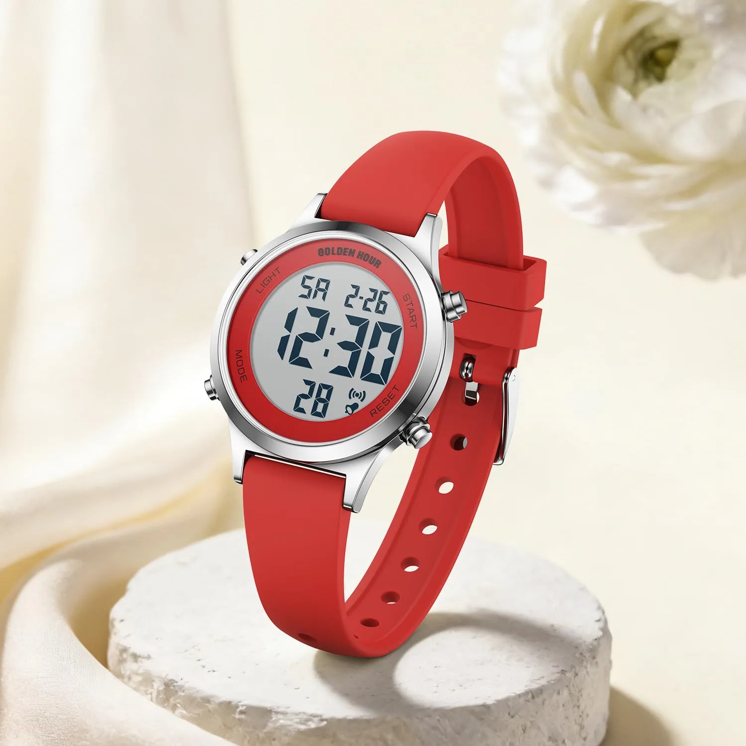Golden Hour Orologio Digitale Donna GH1330, Sportivo Impermeabile 5 ATM, Cinturino Silicone 12mm, Movimento Giapponese, Luce LED, Sveglia, Cronometro - immagine 5