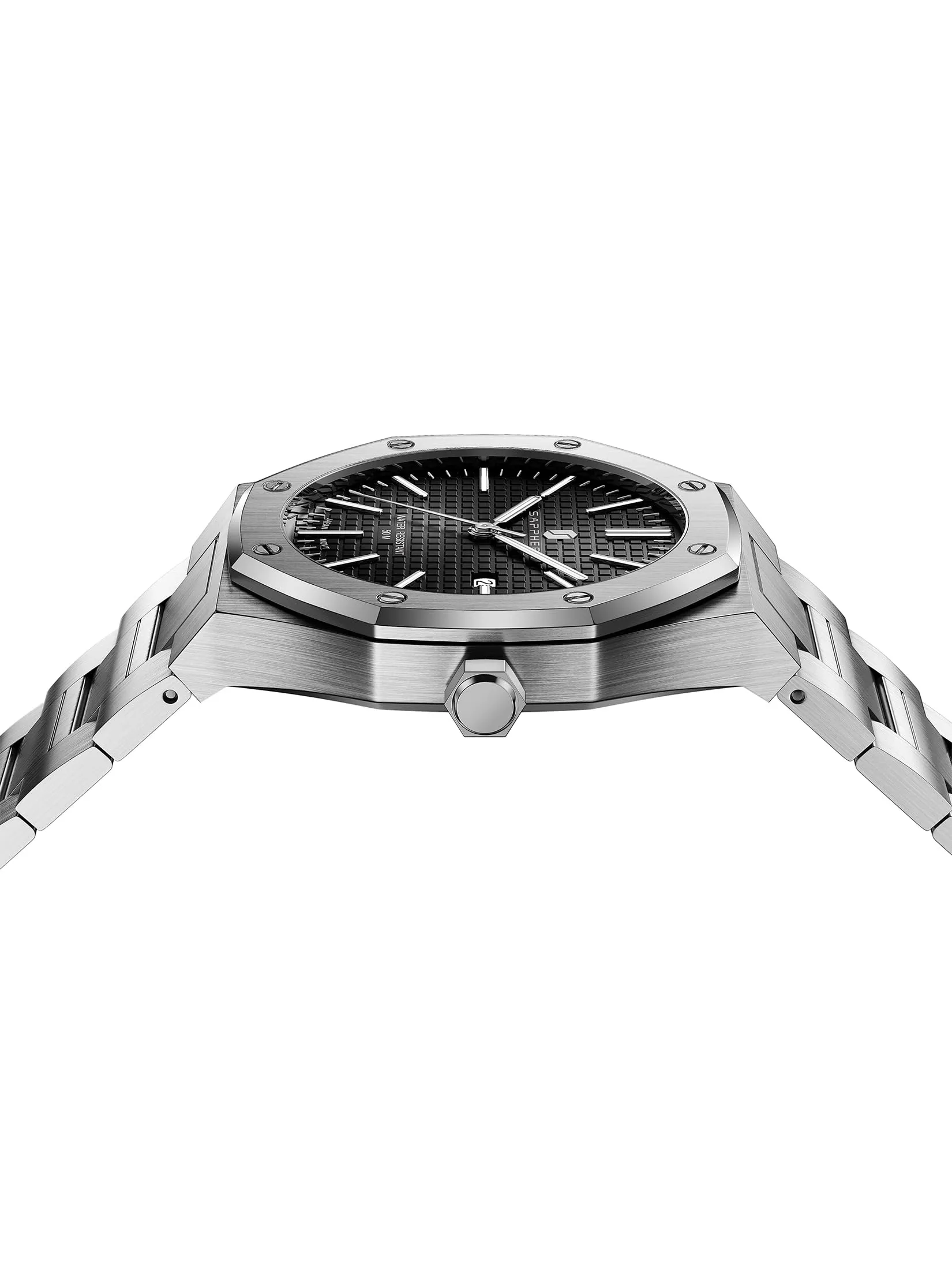 SAPPHERO Orologio da uomo in acciaio inossidabile, Movimento al quarzo giapponese, Argento/Nero, SO2110 - immagine 3