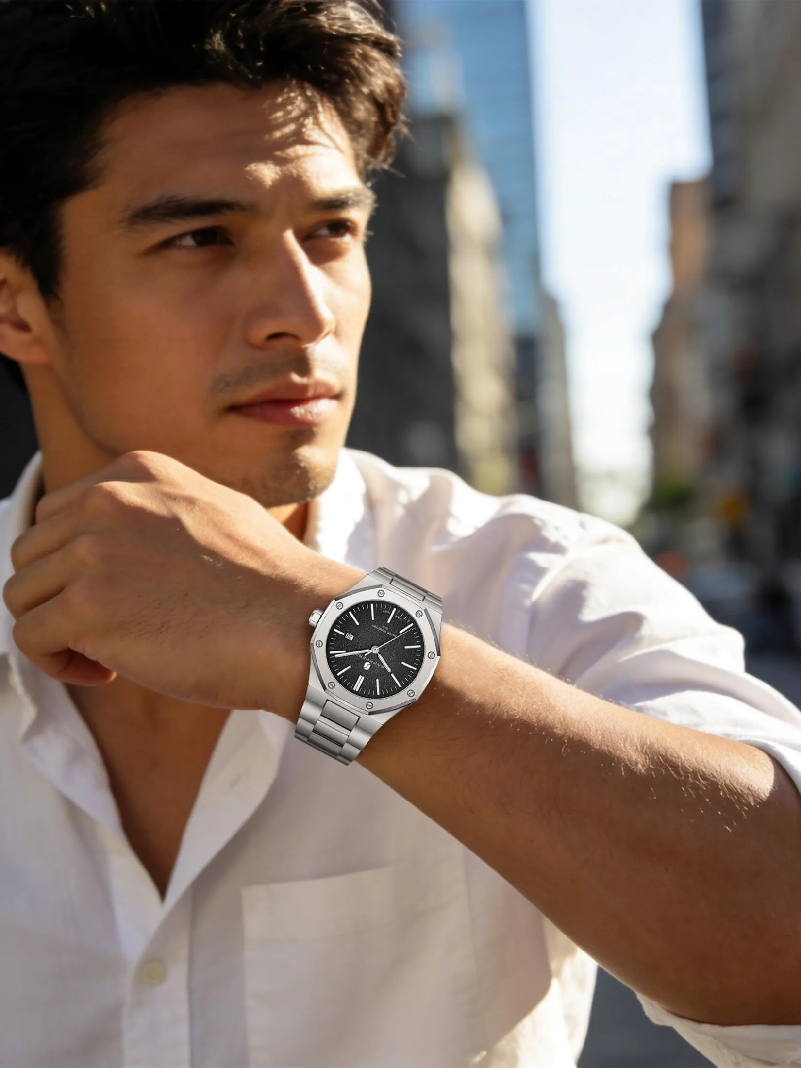 SAPPHERO Orologio da uomo in acciaio inossidabile, Movimento al quarzo giapponese, Argento/Nero, SO2110 - immagine 9