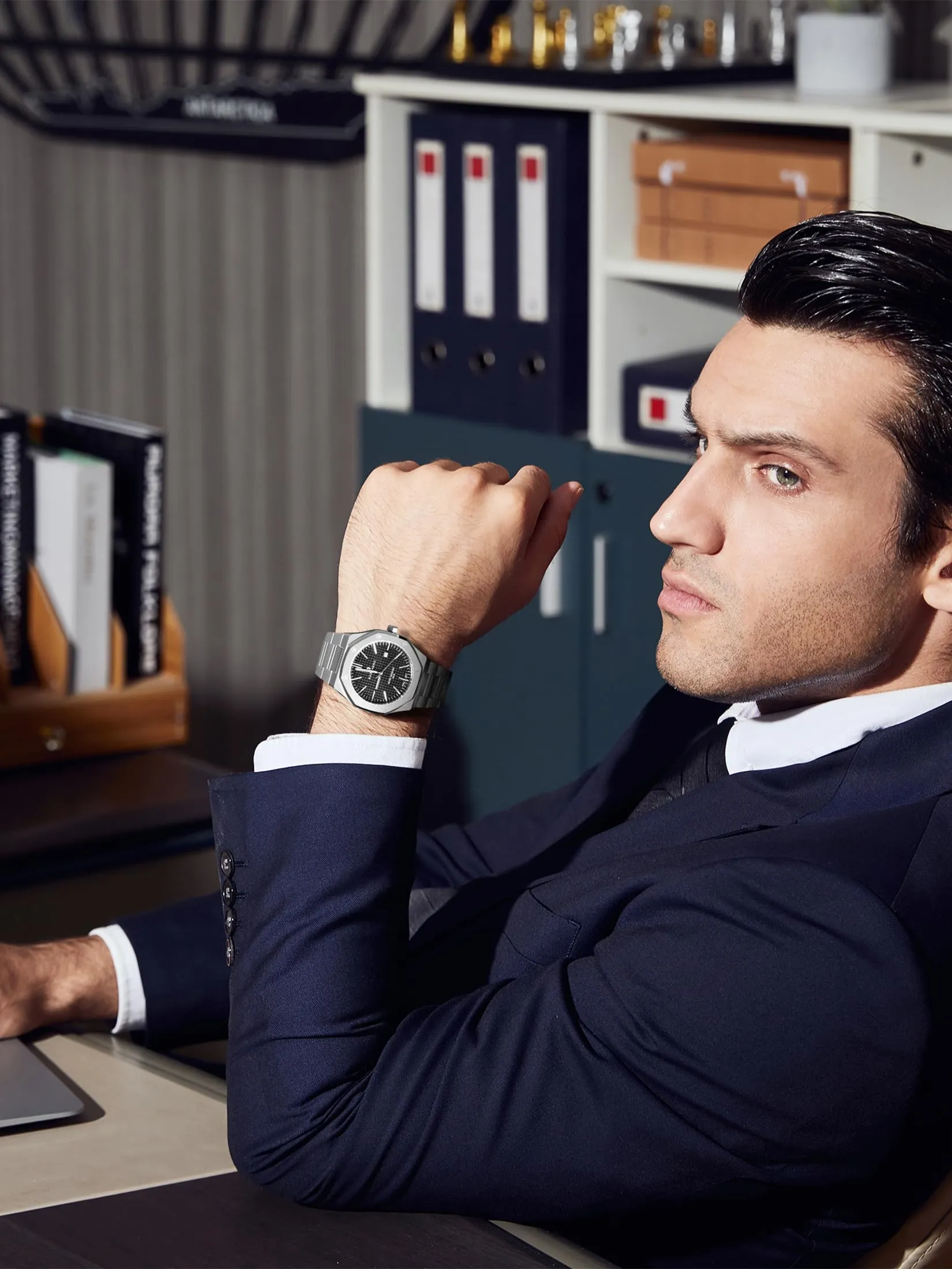 SAPPHERO Orologio da uomo in acciaio inossidabile, Movimento al quarzo giapponese, Argento/Nero, SO2110 - immagine 10