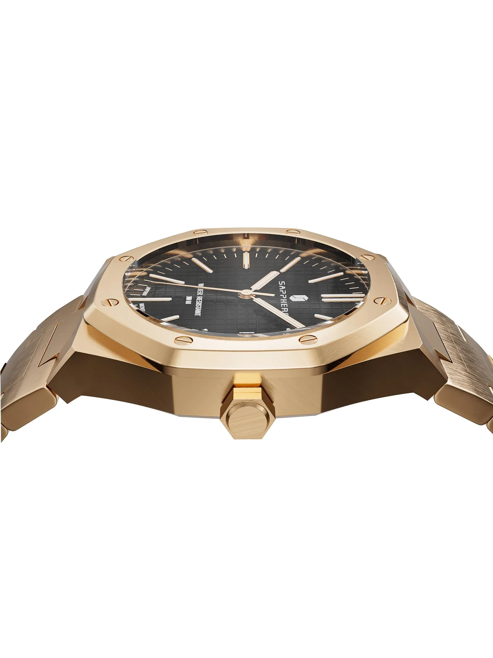 SAPPHERO Orologio da Uomo in Acciaio Inossidabile, Movimento al Quarzo Giapponese, Impermeabile 10 ATM, Oro Rosa/Nero/Nero - immagine 2