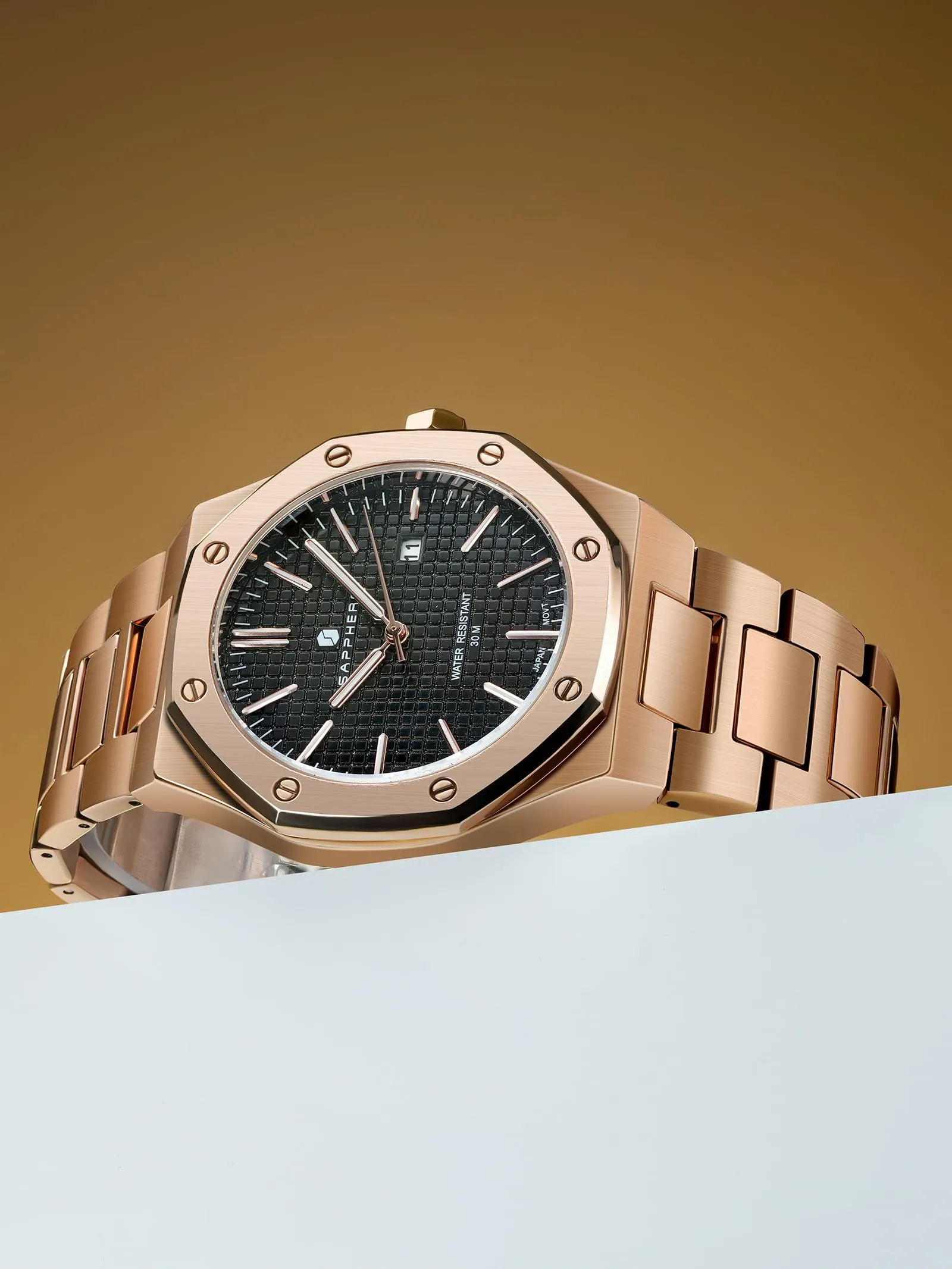SAPPHERO Orologio da Uomo in Acciaio Inossidabile, Movimento al Quarzo Giapponese, Impermeabile 10 ATM, Oro Rosa/Nero/Nero - immagine 5