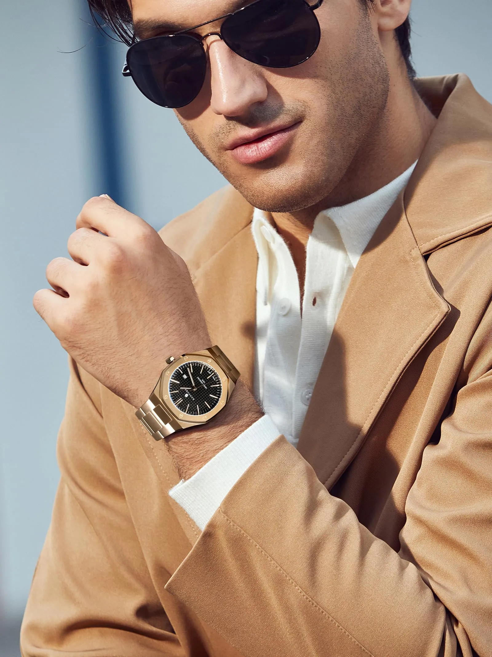 SAPPHERO Orologio da Uomo in Acciaio Inossidabile, Movimento al Quarzo Giapponese, Impermeabile 10 ATM, Oro Rosa/Nero/Nero - immagine 6